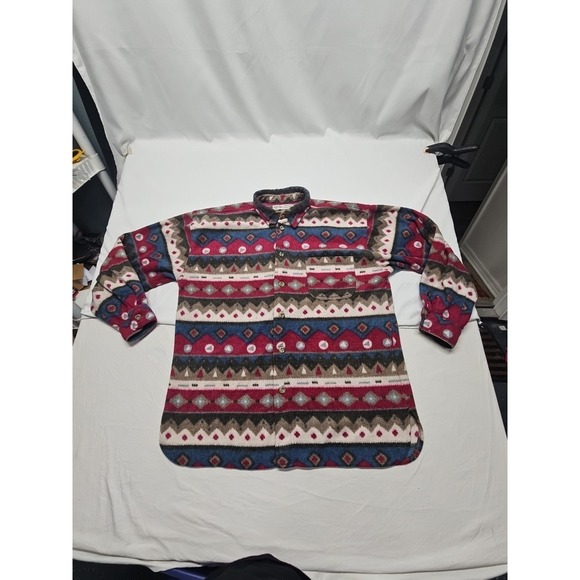 Angelo Litrico Mens Multicolor Vtg Aztec Western Fleece Button Up Shirt Sz L - Picture 12 of 16